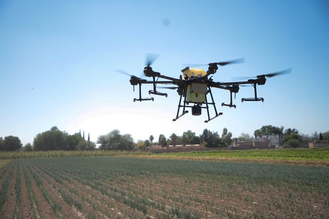Fertilizan con dron el campo de Jesús María