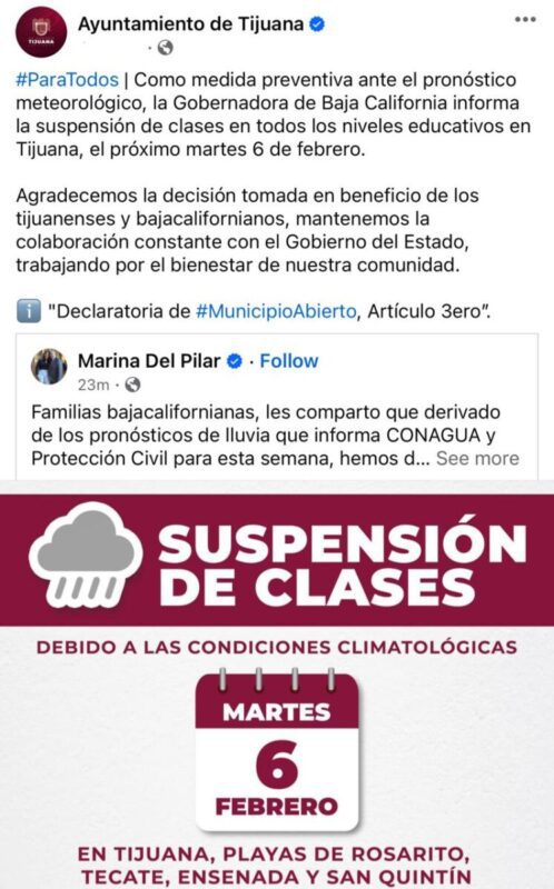 Anuncia Marina Del Polar suspension de clases en la zona costa este martes 6 de febrero