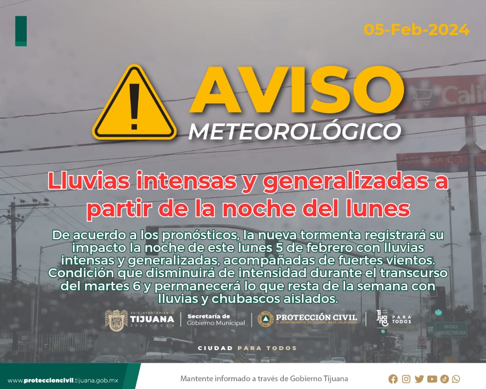 Actualización aviso meteorológico protección civil Tijuana