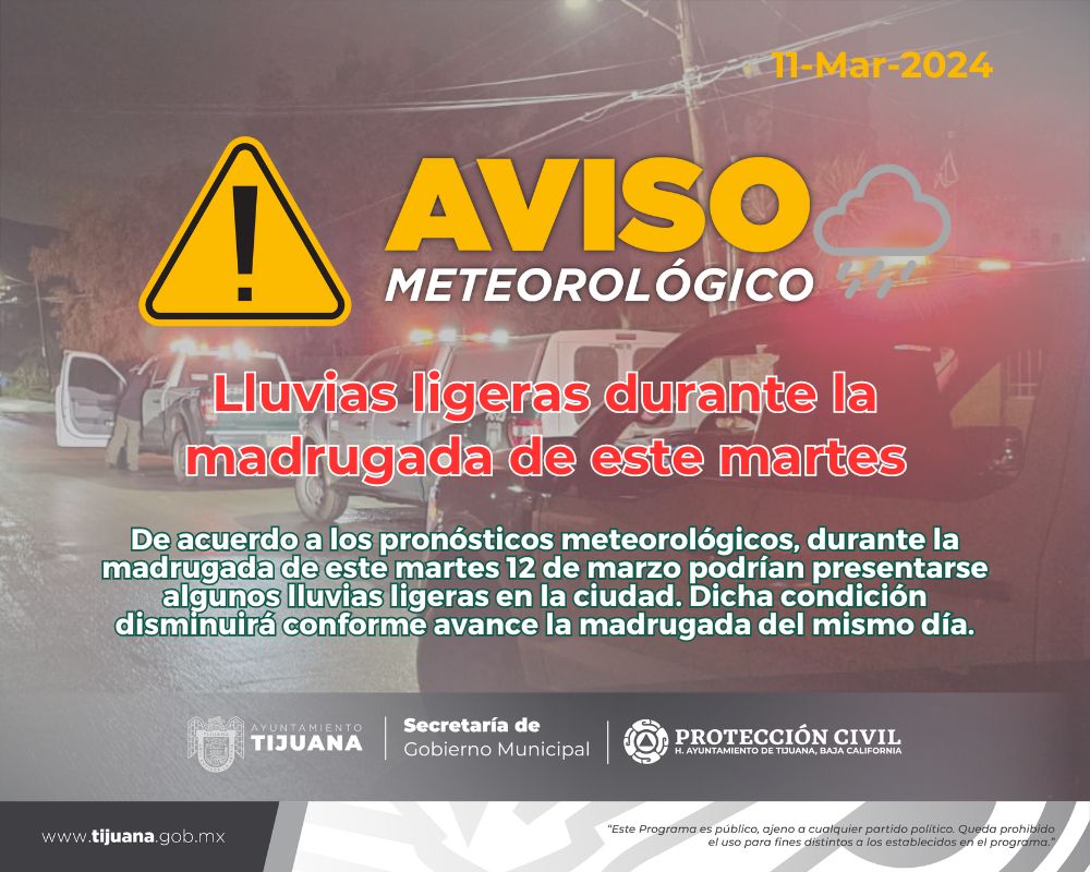 Aviso meteorológico de protección civil Tijuana