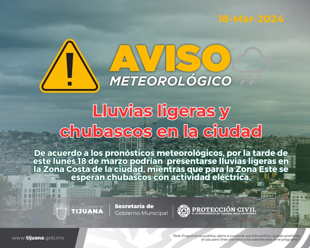 Aviso meteorológico de protección civil Tijuana