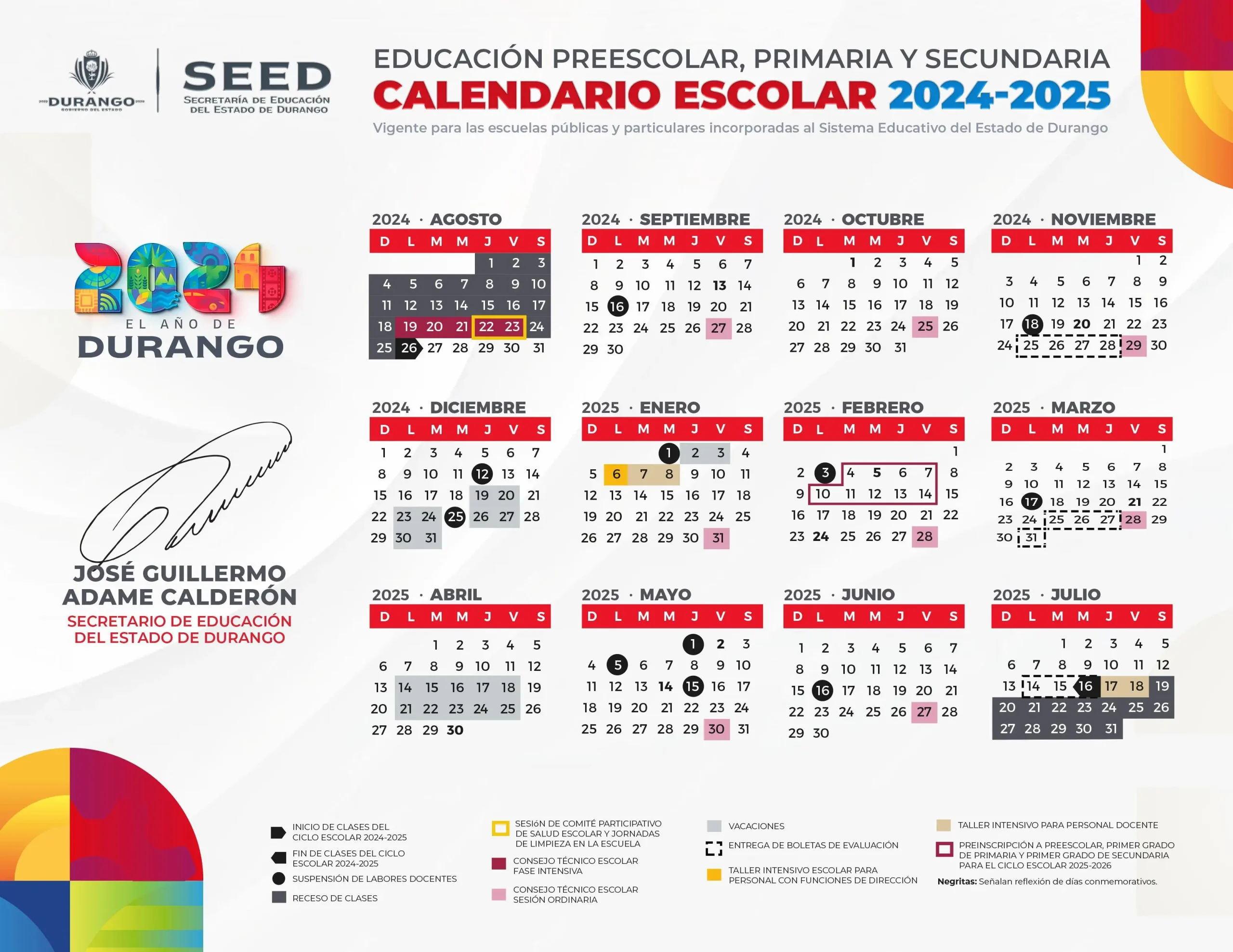 SEED presenta calendario escolar oficial 2024-2025