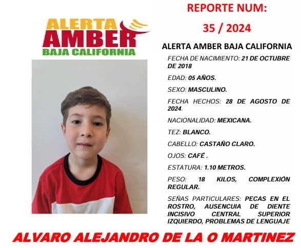 Activan Alerta Amber por desaparición de Álvaro Alejandro de la O Martínez de cinco años