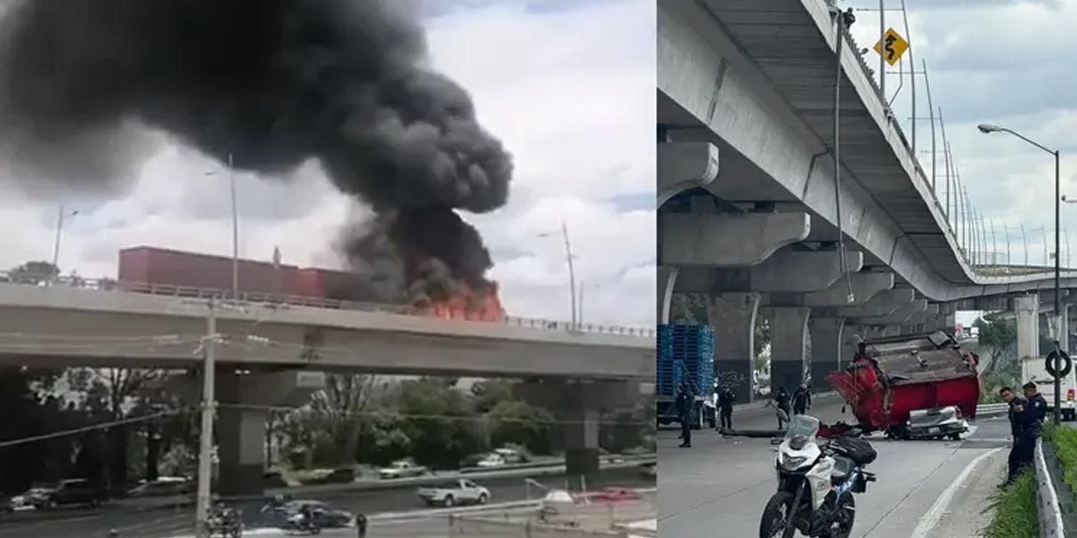 Accidente impactante: tráiler incendiado aplasta camioneta en la México-Puebla