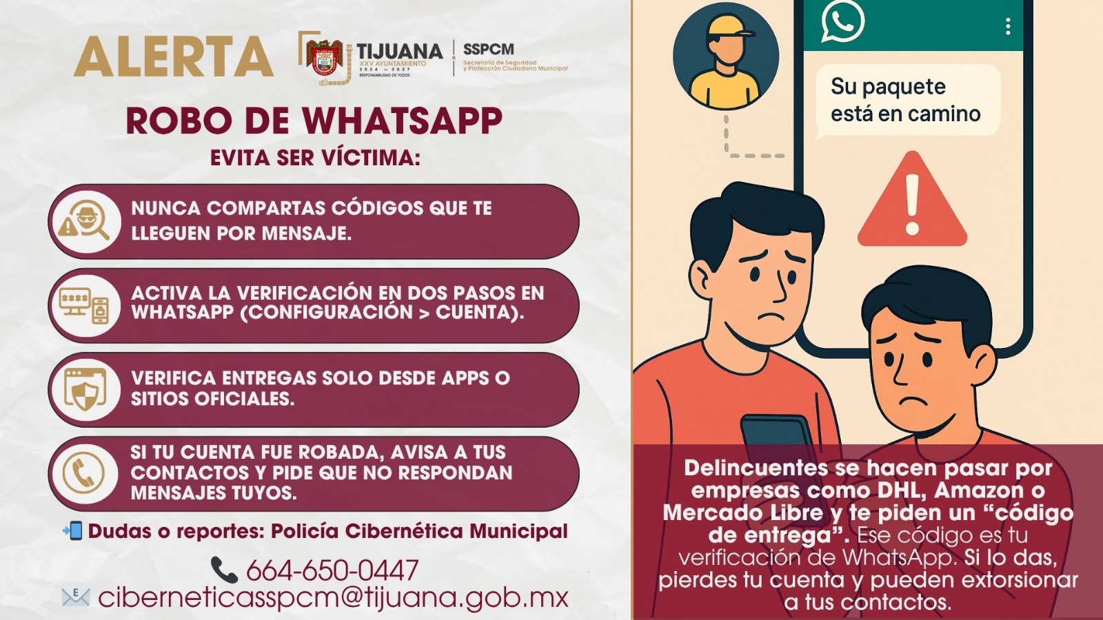 Emite SSPCM a través de su Policía Cibernética recomendaciones para prevenir el robo de cuentas de WhatsApp