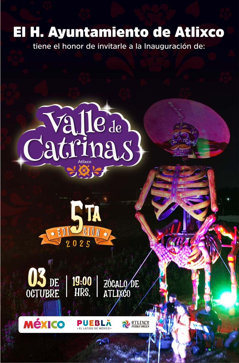 Atlixco deslumbra con catrinas monumentales en el Festival Internacional 2025