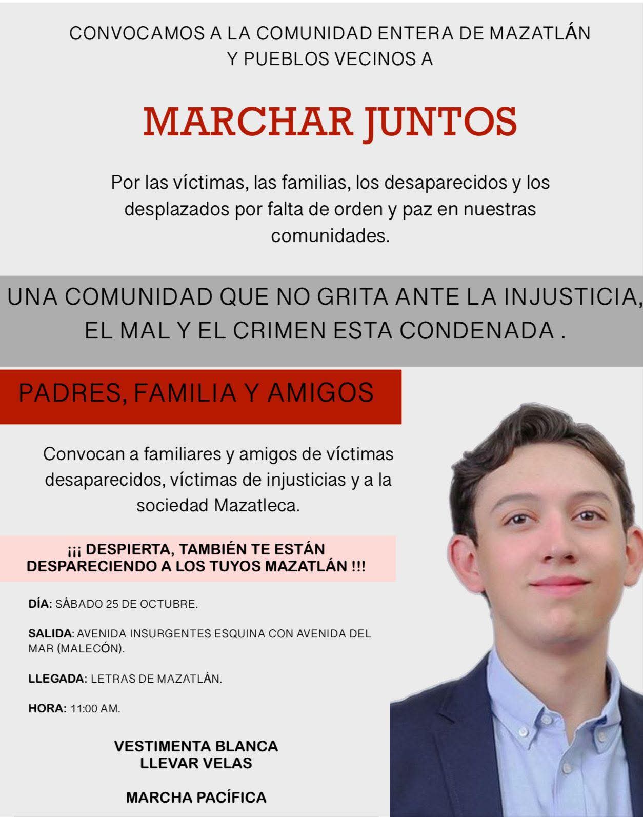 Marcharán en Mazatlán para exigir justicia por la desaparición de Carlos Emilio