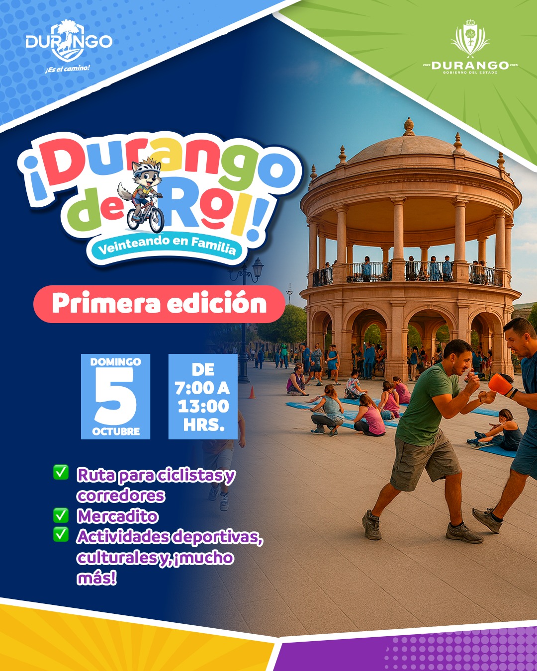 Centro de Durango se volverá un espacio para patinar y andar en bicicleta los domingos