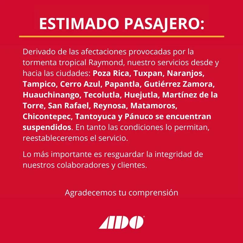 Autobuses ADO detienen viajes a la Sierra Norte por cierres de carreteras