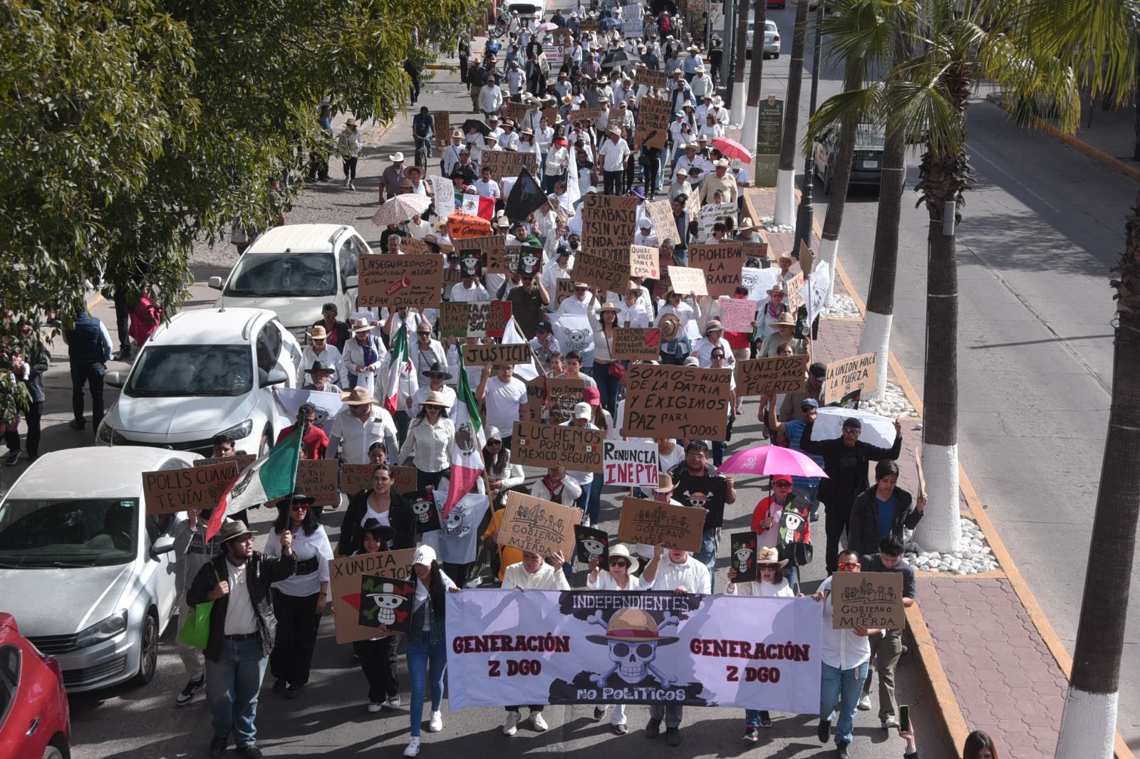 Bandera de One Piece y gritos contra partidos marcan doble marcha en Durango