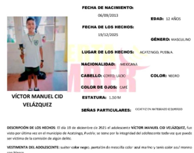 Puebla mantiene Alerta Amber tras testimonio de menor sobre presunto maltrato