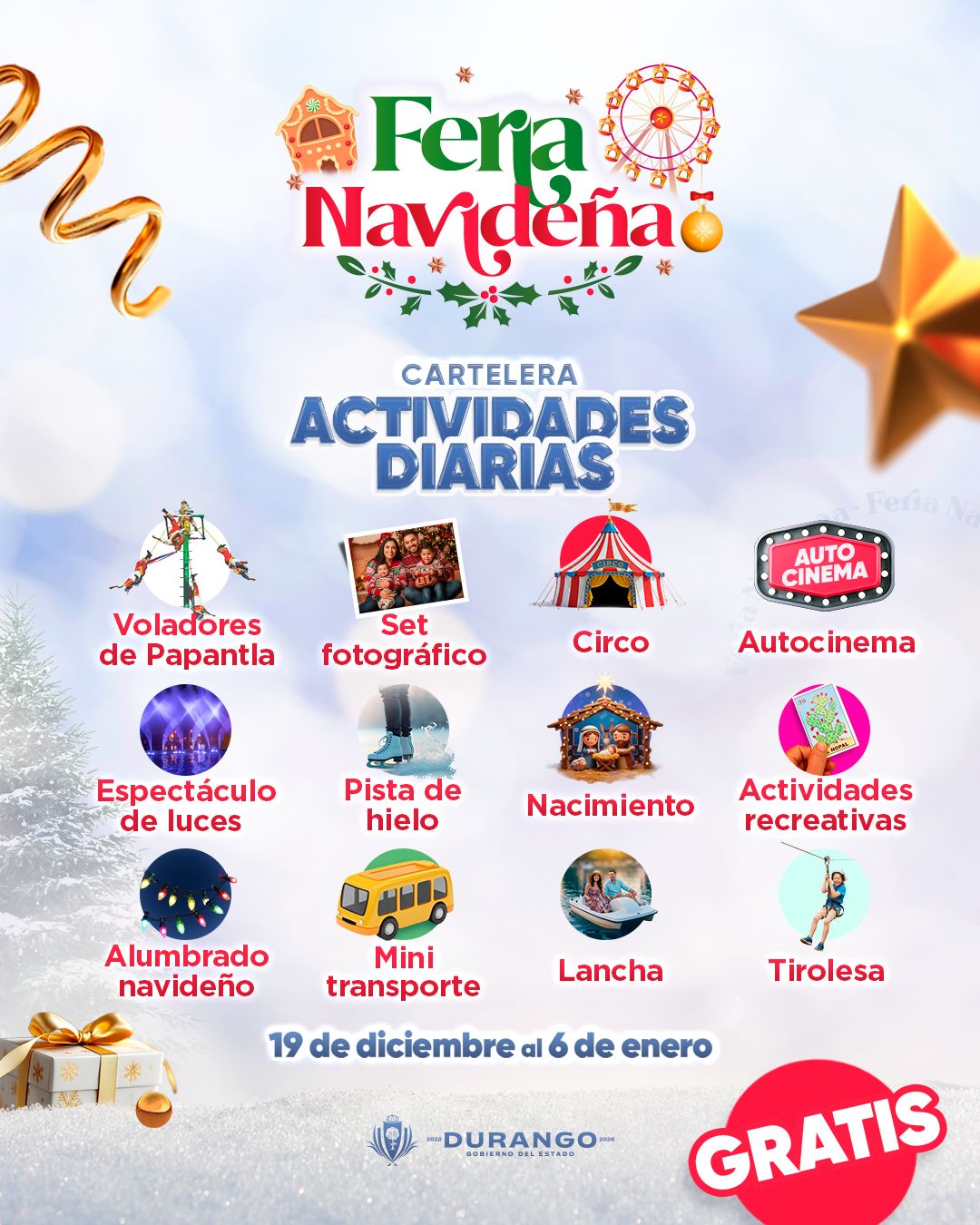 Pista de hielo, show de luces y nacimiento monumental: ya hay fecha para la Feria Navideña de Durango 2025