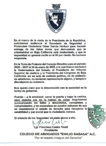 imagen: Comunicado del Colegio de Abogados Emilio Rabasa A.C. en reclamo por distanciamiento social por parte de los poderes del estado / Nw Noticias baja California. 