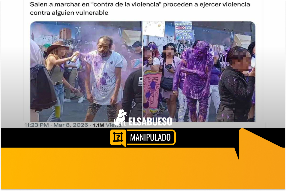 Mujeres manifestantes no pintaron a un hombre de morado durante el 8M