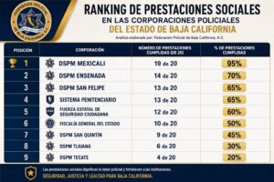 Imagen: Rankin de prestaciones sociales en las corporaciones policiales de Baja California / Nw Noticias Baja California.