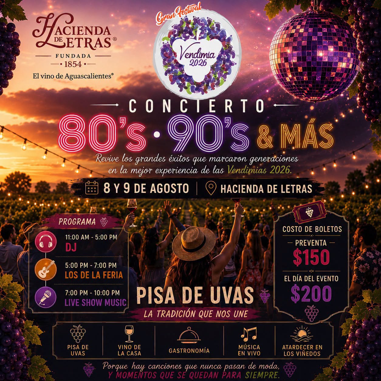 Hacienda de Letras recibirá las Vendimias 2026 con concierto temático y experiencias enológicas