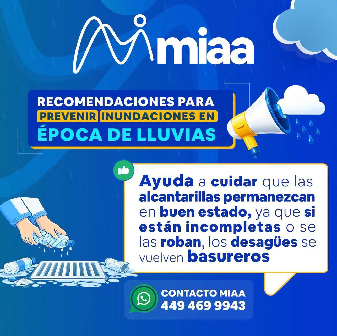 MIAA llama a prevenir inundaciones durante la temporada de lluvias