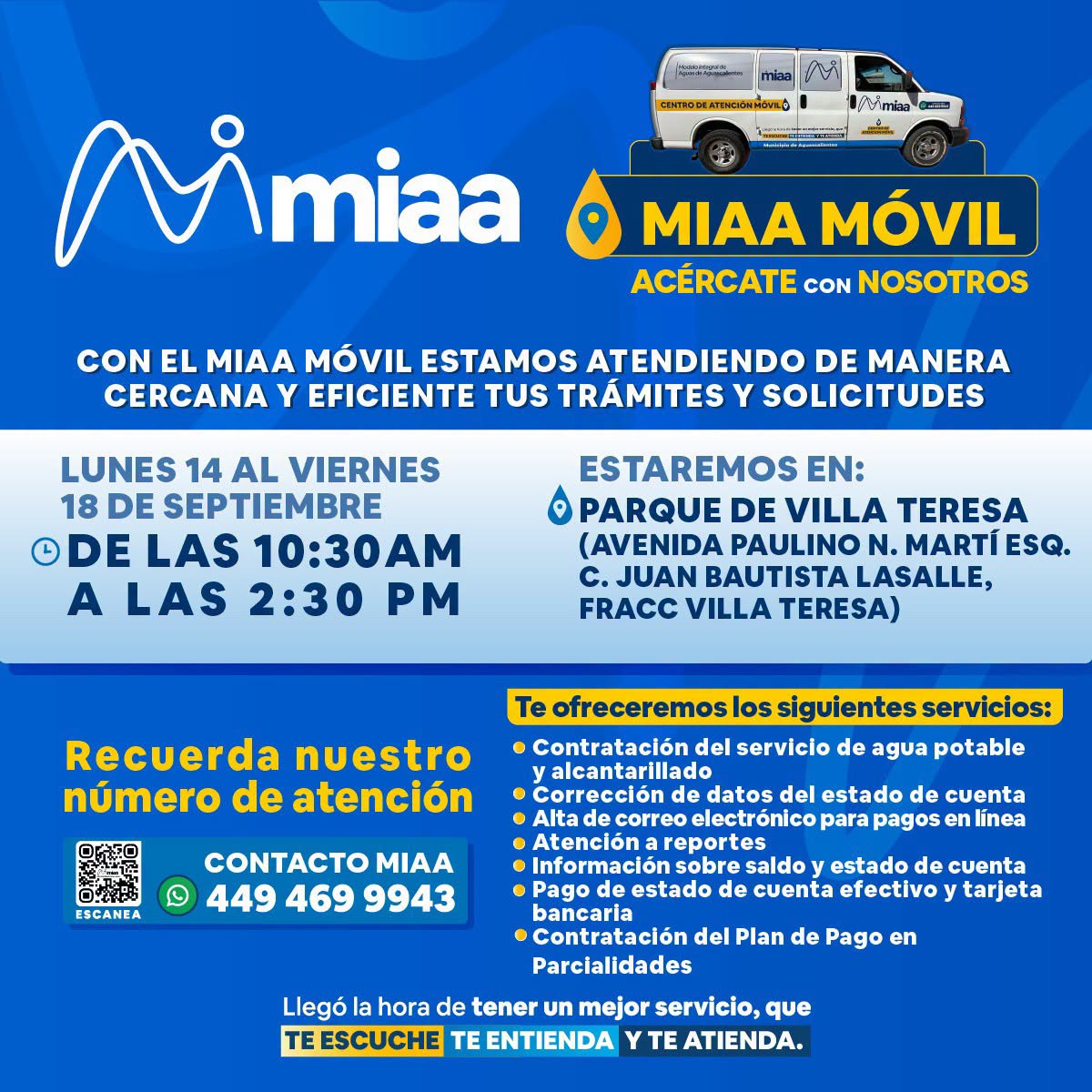 MIAA Móvil acercará servicios de agua potable y alcantarillado a Villa Teresa